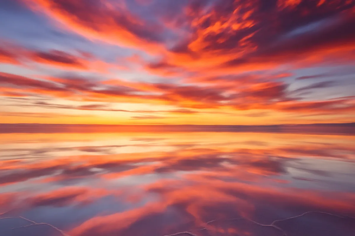 Salar de Uyuni en Bolivie au coucher du soleil