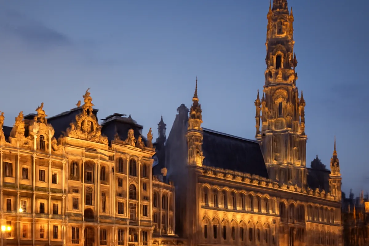 Façades flamandes illuminées se reflétant sur les canaux de Gand à la tombée de la nuit